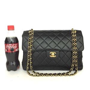 CHANEL Black Quilted Leather Shoulder Bag with double side Metal Hardware